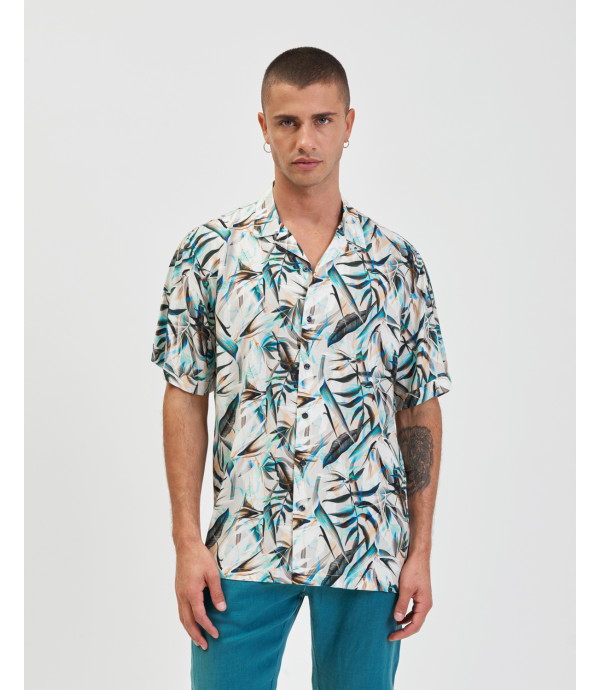 Camicia bowling stampa foglie viscosa