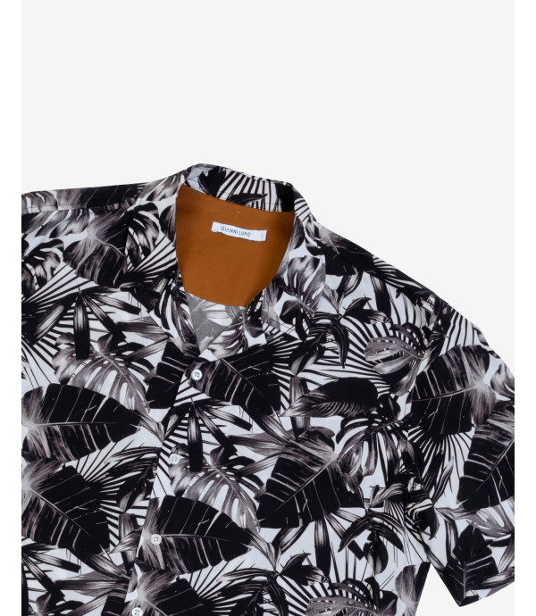 Hawaiian shirt leaves print in cotton