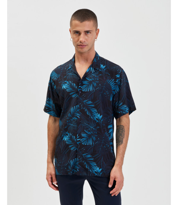 Hawaiian shirt leaves print in viscose