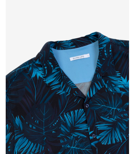 Camicia bowling stampa foglie viscosa