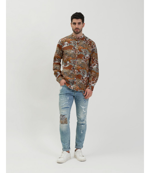 Animalier print mandarin shirt in viscose