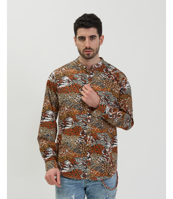 Animalier print mandarin shirt in viscose