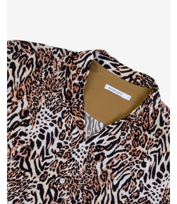 Camicia bowling stampa leopardata in viscosa