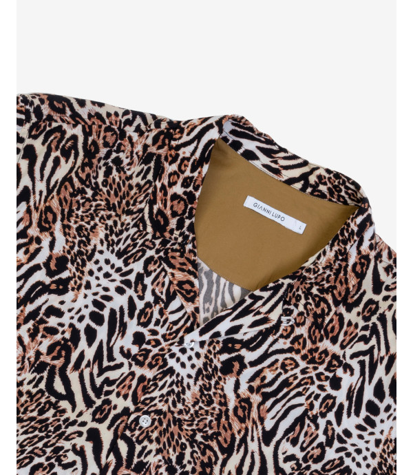 Leopard print bowling shirt in viscose