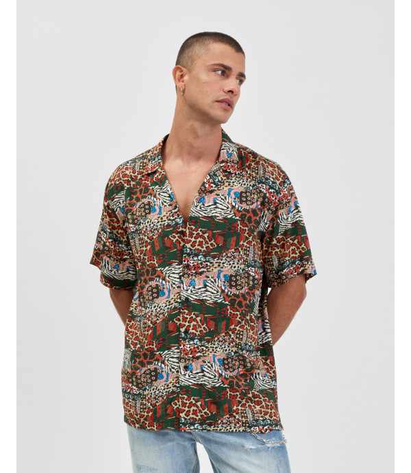 Ethnic print bowling shirt in viscose