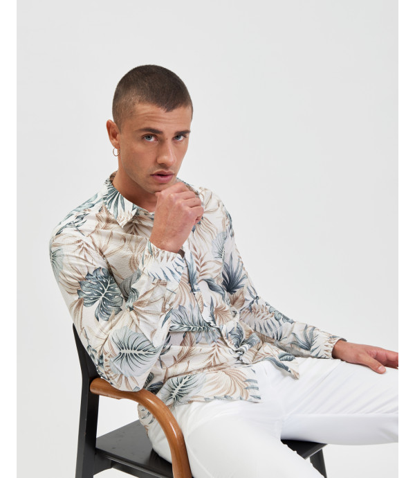 Camicia stampa tropical in cotone