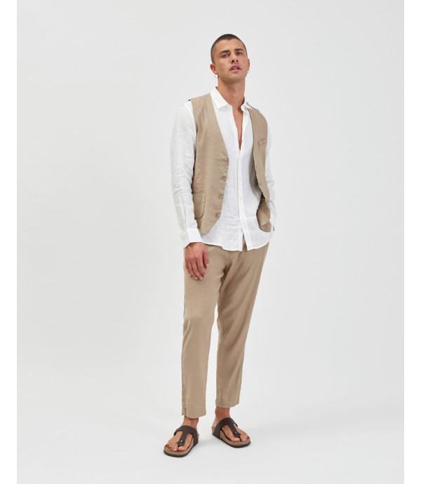 pantaloni da abito in misto lino