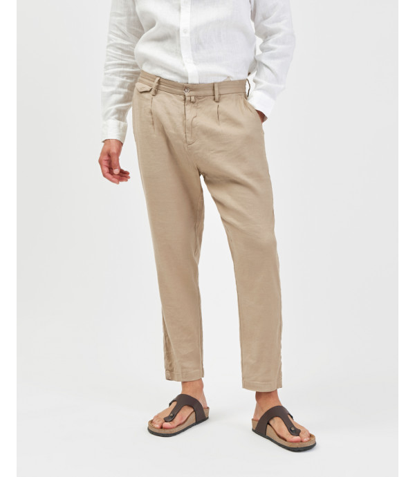 pantaloni da abito in misto lino