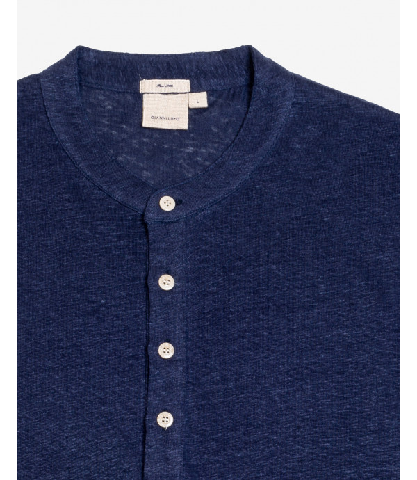 Polo collo coreano in lino