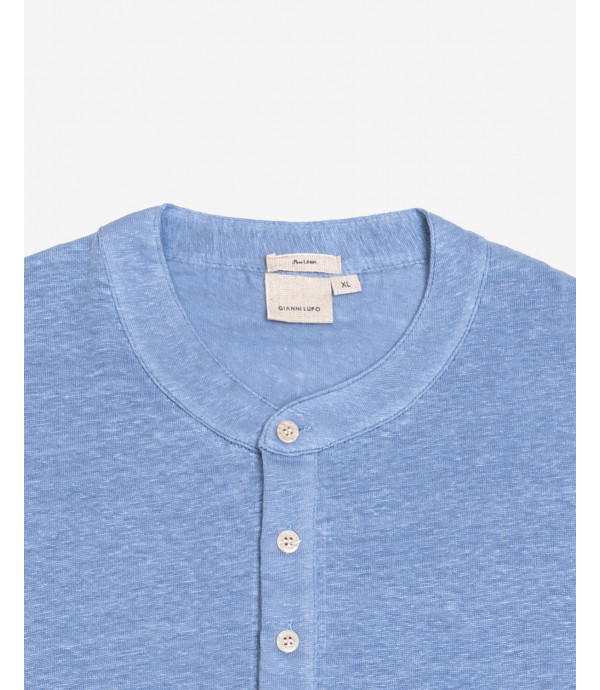 Polo collo coreano in lino