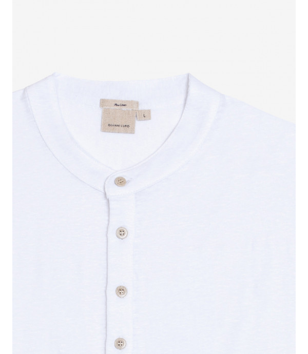 Polo collo coreano in lino