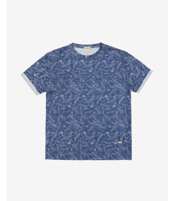 T-shirt stampa foglie in lino