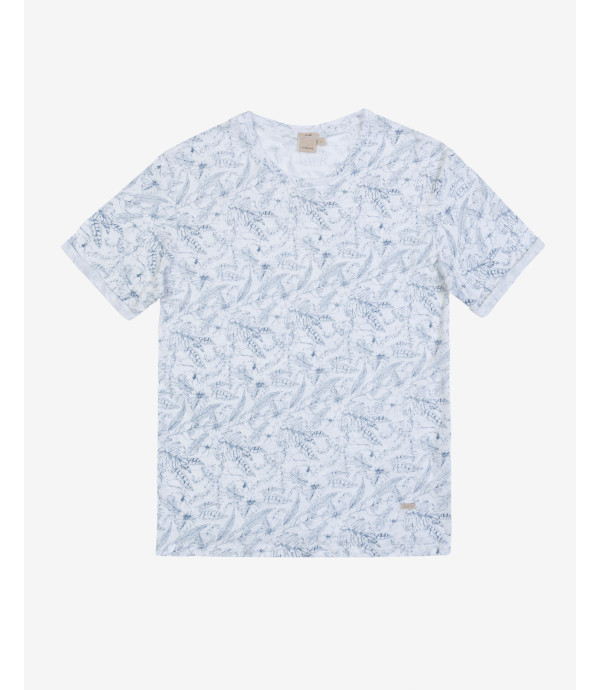 T-shirt stampa foglie in lino
