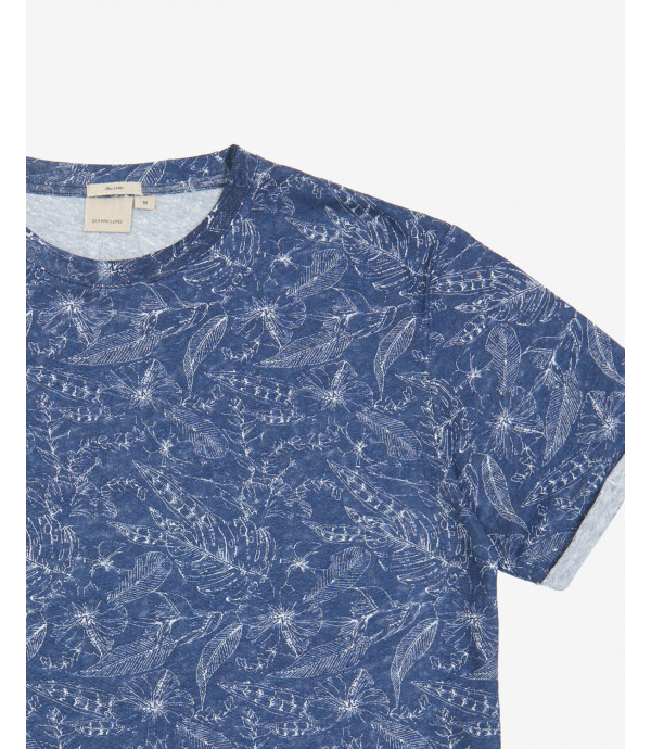 T-shirt stampa foglie in lino