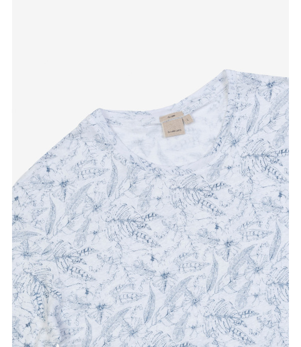 T-shirt stampa foglie in lino