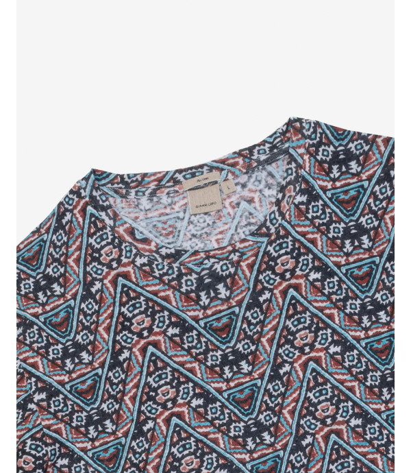 T-shirt with ethnic print in linen