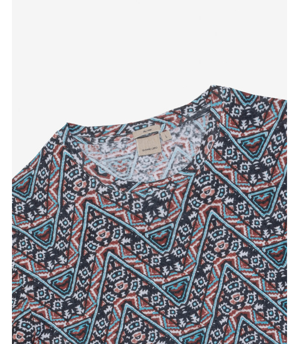 T-shirt stampa etnica in lino