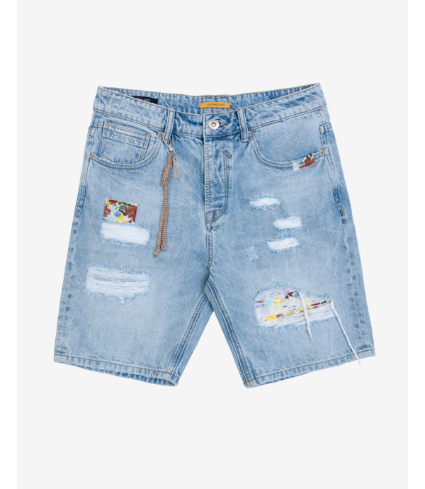 Jeans shorts with rips and patches