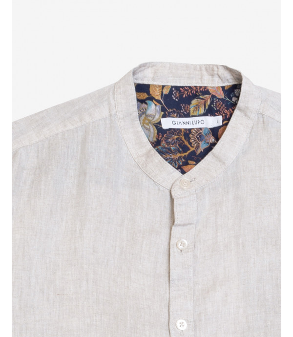 Cold washed mandarin collar shirt