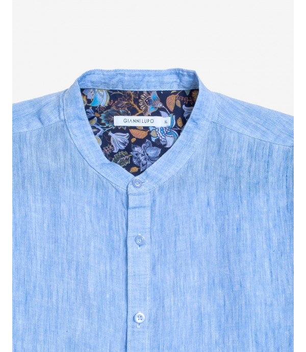 Cold washed mandarin collar shirt