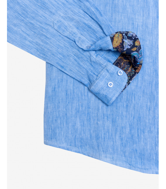 Camicia coreana in lino tinto freddo