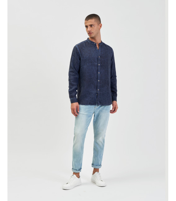 Camicia coreana in lino tinto freddo