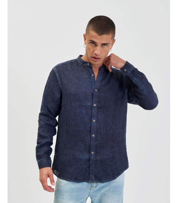 Camicia coreana in lino tinto freddo