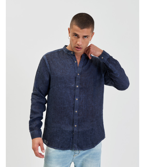Cold washed mandarin collar shirt