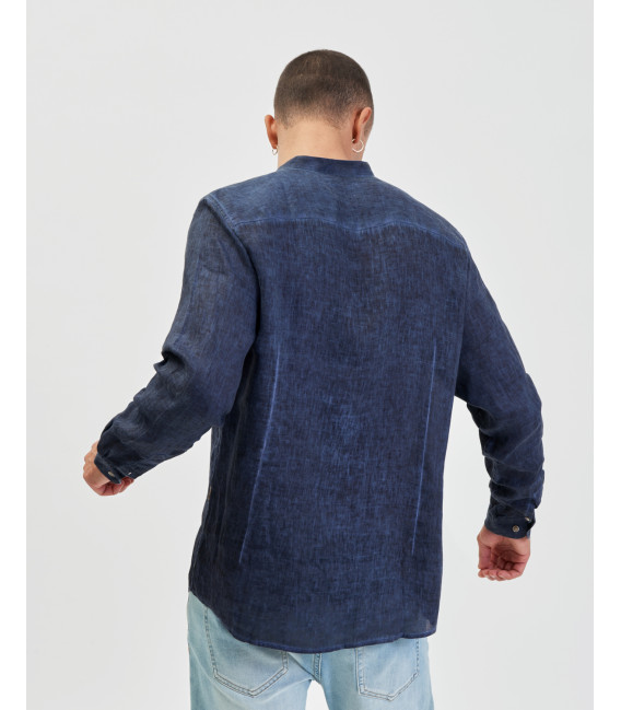 Camicia coreana in lino tinto freddo