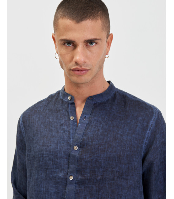Camicia coreana in lino tinto freddo