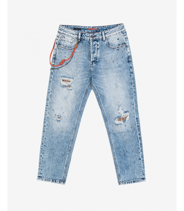 MIKE carrot fit jeans with rip&repair