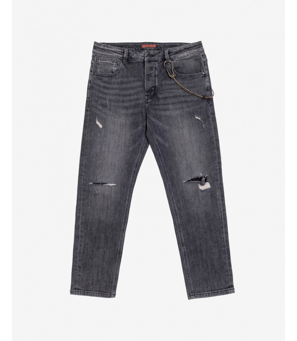 MIKE carrot fit jeans with rips in grey