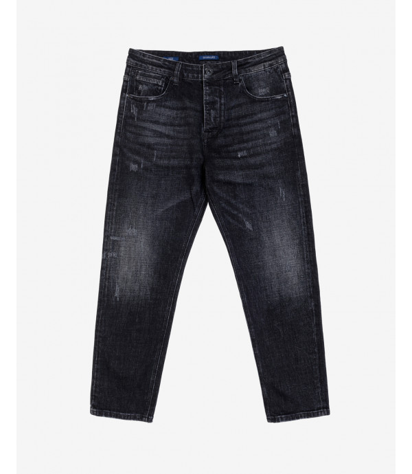 Mike carrot fit jeans with scratches in black