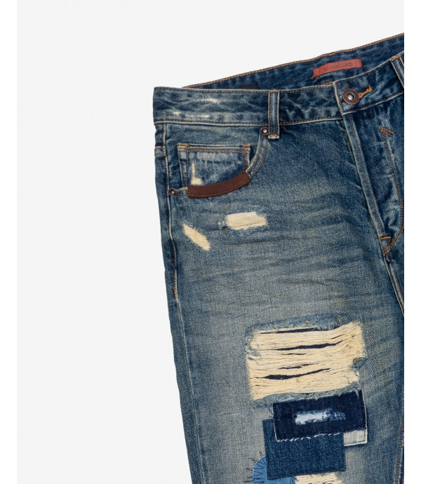 Jeans Grant carrot fit con patch e rotture