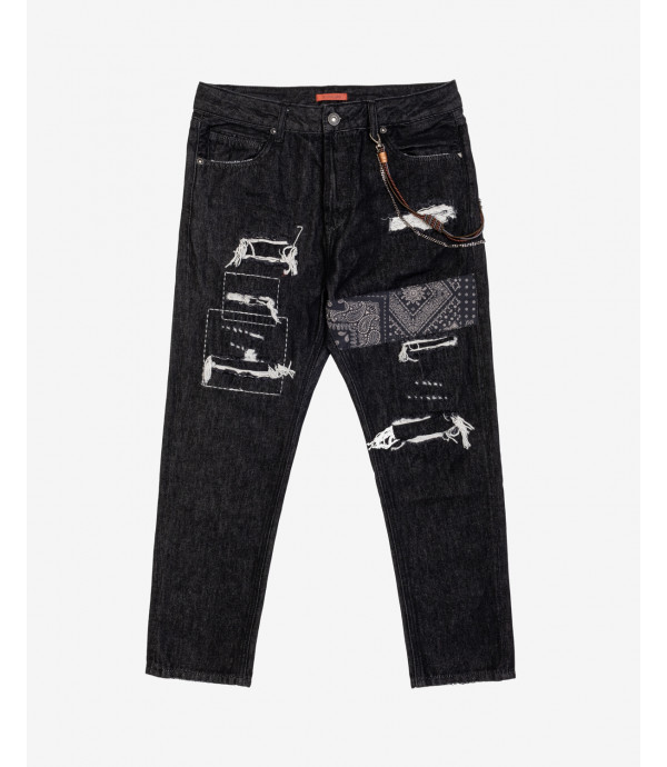 Jeans MIKE carrot fit con rotture e patch