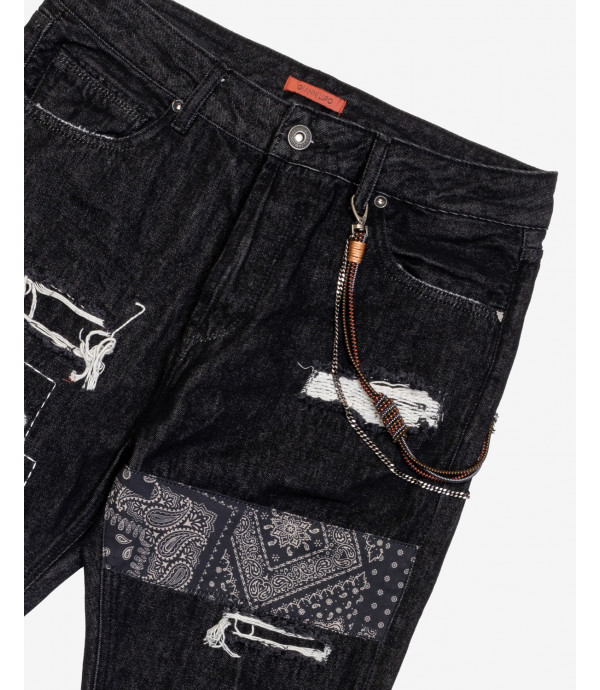 Jeans MIKE carrot fit con rotture e patch