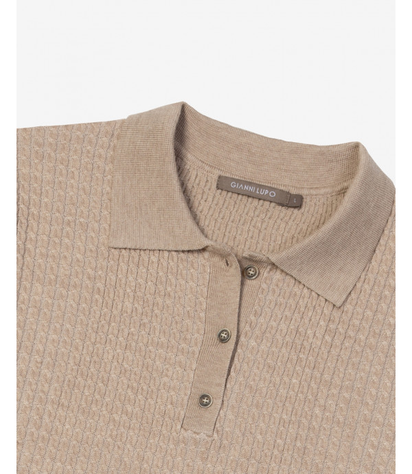 Micro cable-knit polo shirt