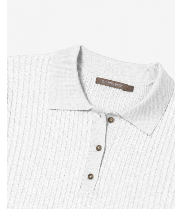Micro cable-knit polo shirt