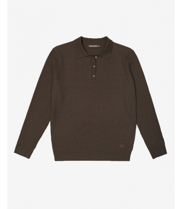 Micro cable-knit polo shirt