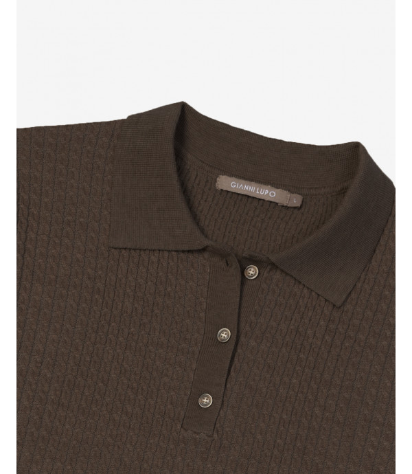 Micro cable-knit polo shirt
