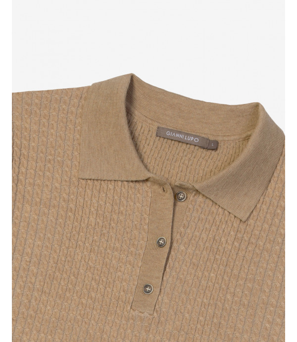 Micro cable-knit polo shirt