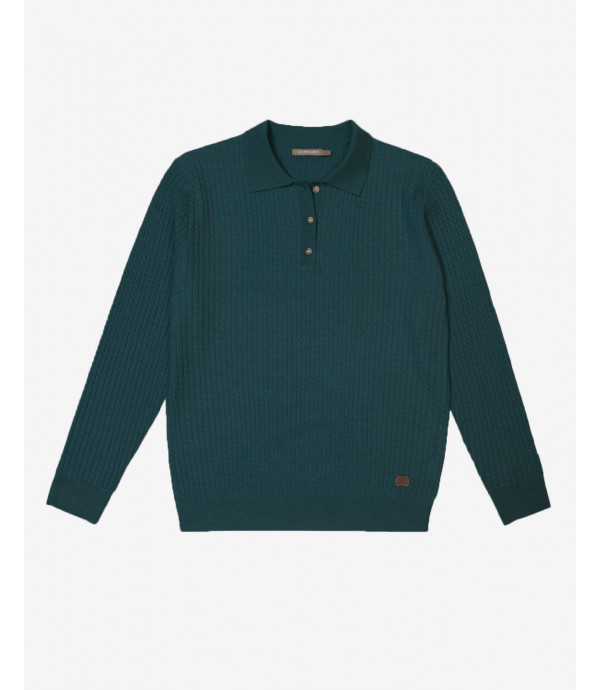 Micro cable-knit polo shirt