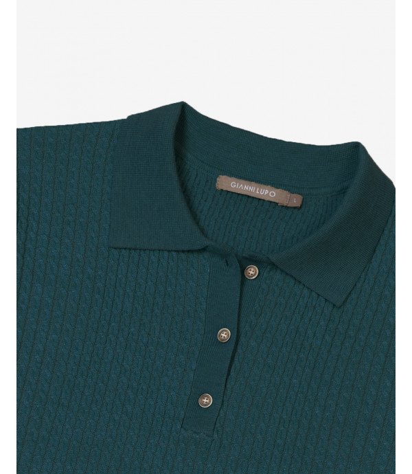Micro cable-knit polo shirt