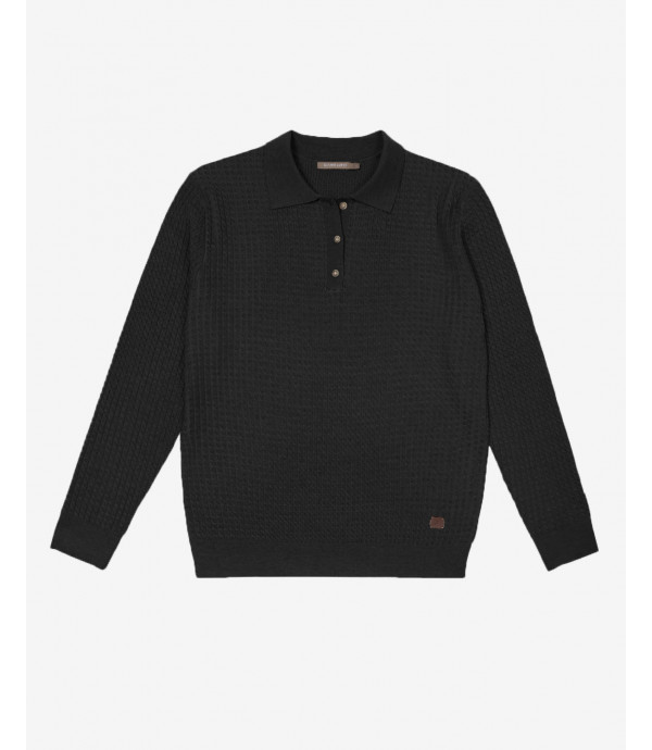 Micro cable-knit polo shirt
