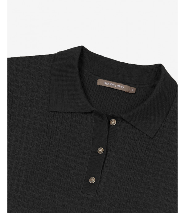 Micro cable-knit polo shirt