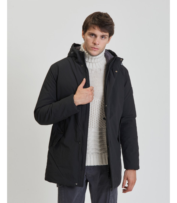 Tech fabric parka with hood