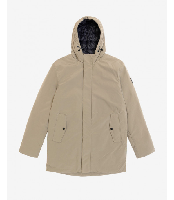 Tech fabric parka with hood