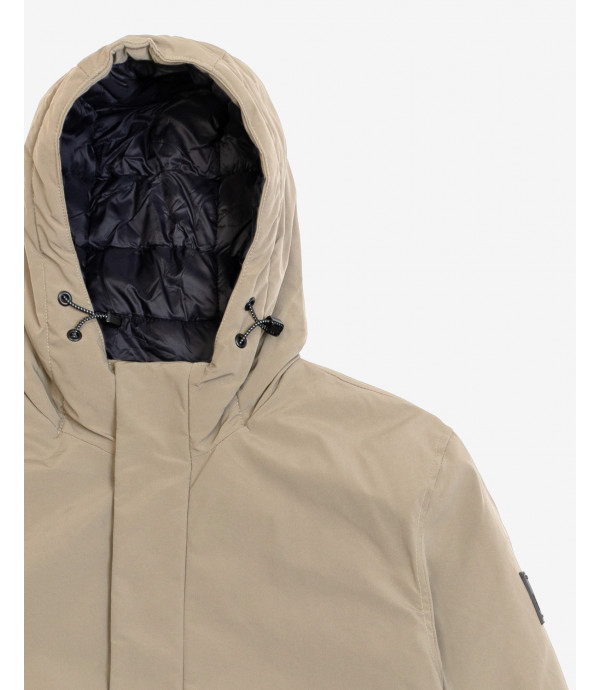 Tech fabric parka with hood