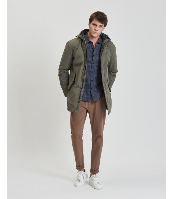 Tech fabric parka with hood