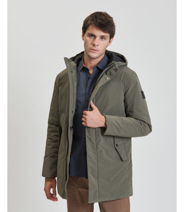 Tech fabric parka with hood